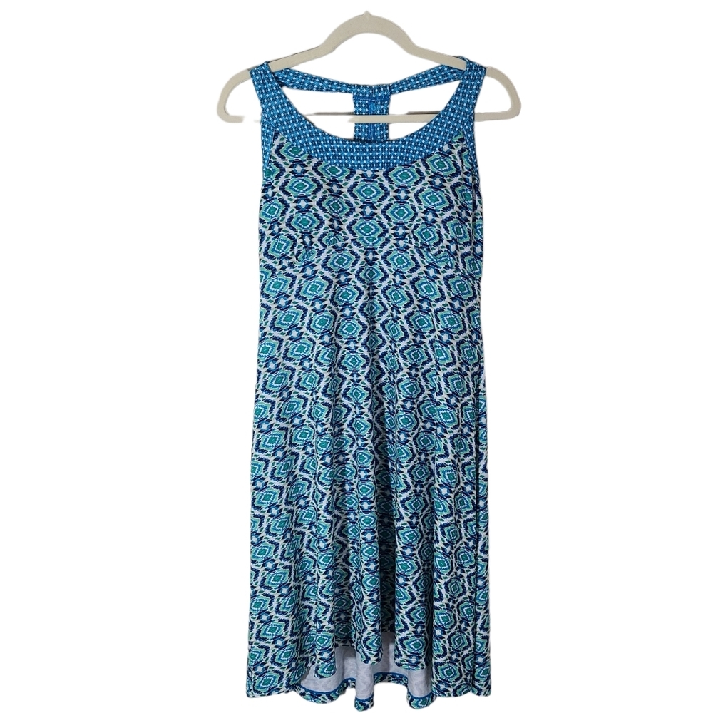Prana sporty boho racer back athletic summer blue dress built-in bra Size Large